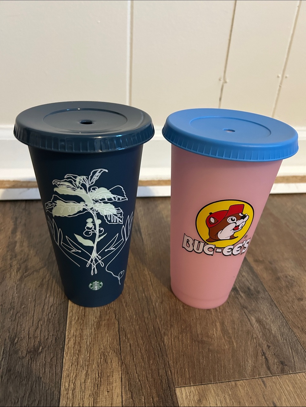 Starbucks and bucees.  Cups/Tumblers